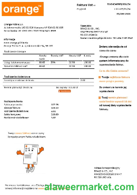 Poland Orange business utility bill template in Word and PDF formats